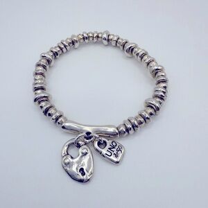 UNO de 50 Silver Beaded Charm Bracelet Heart and Locket